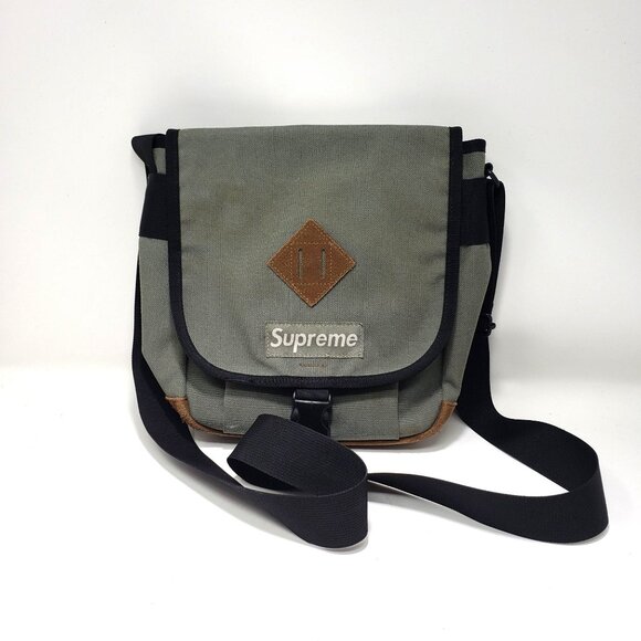Supreme Canvas Messenger Bag Green/Brown Adjustable Strap Durable & Stylish - Picture 1 of 12